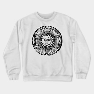 celestial grumpy sun with face line drawing vintage rays Crewneck Sweatshirt